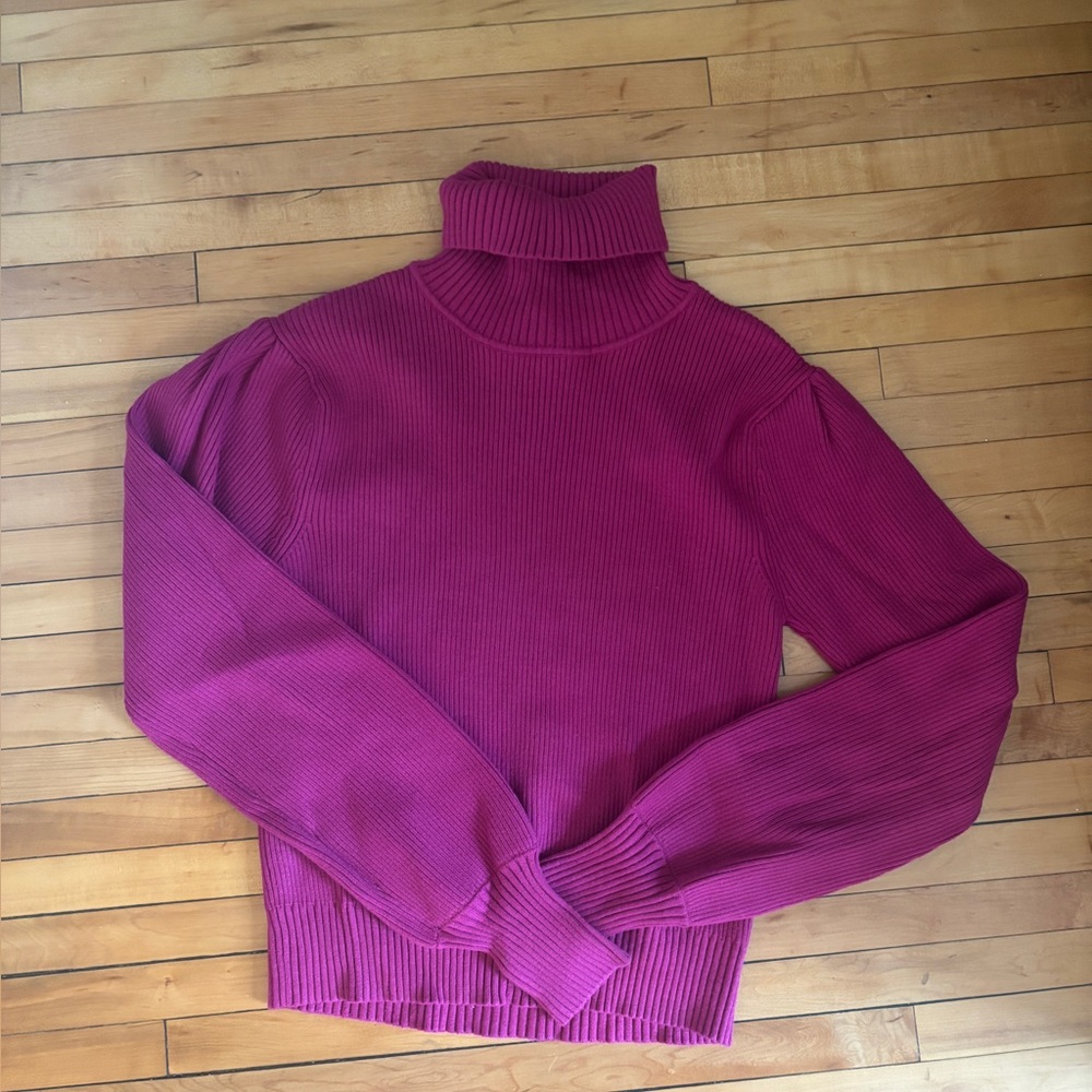 FARM RIO barbie pink turtleneck with balloon sleeves